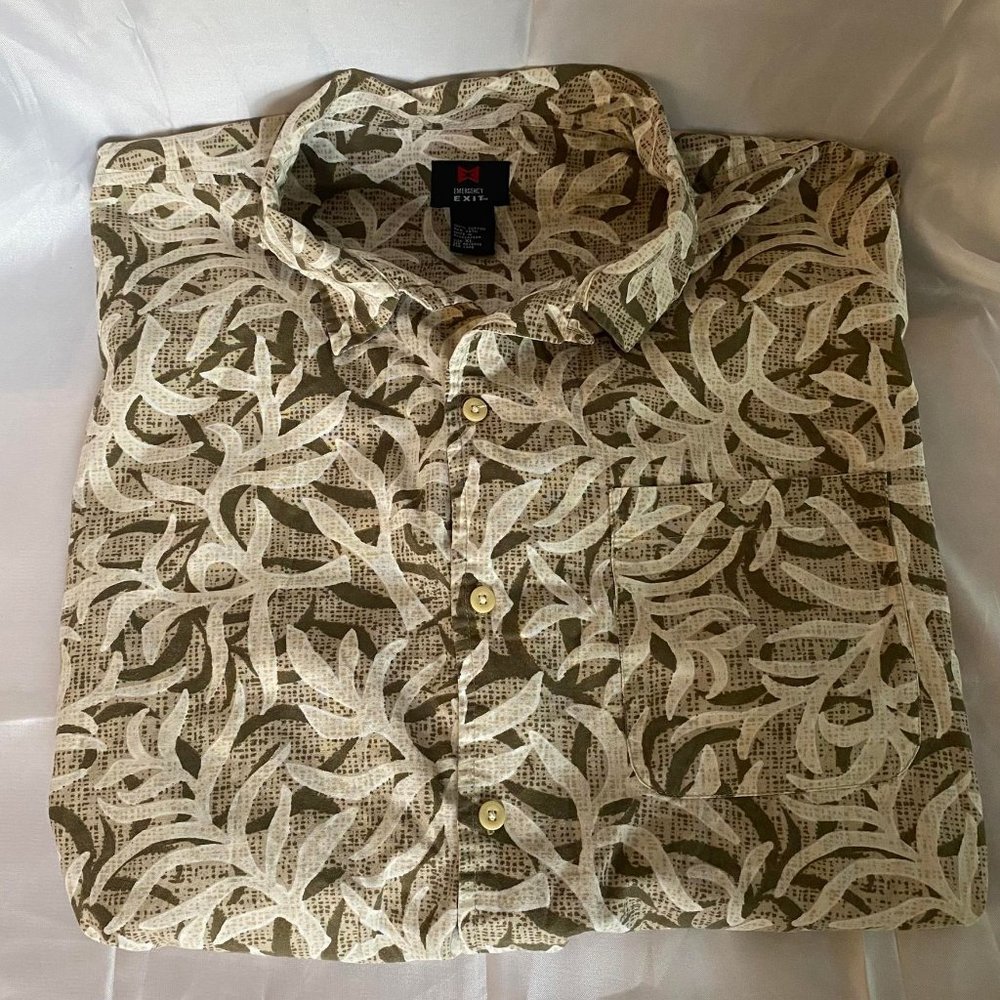 Vintage Emergency Exit Patterned Button Down Shirt